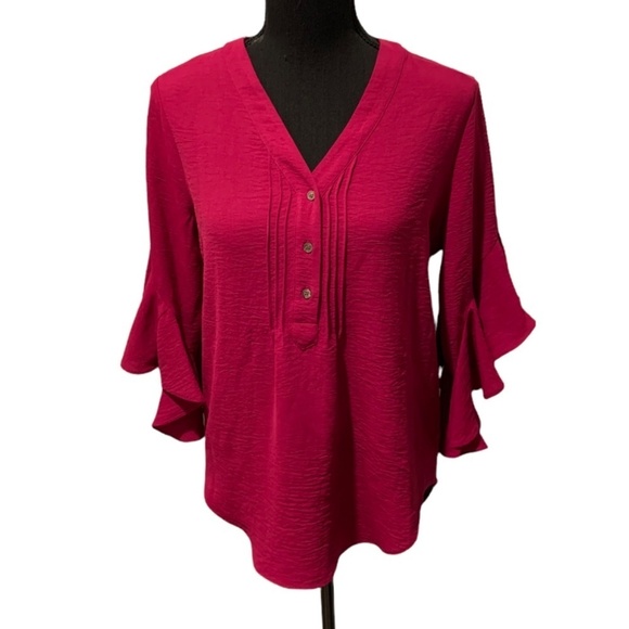 Vince Camuto Flutter Sleeve Henley Blouse in Fuscia XXS NWT - Picture 1 of 7
